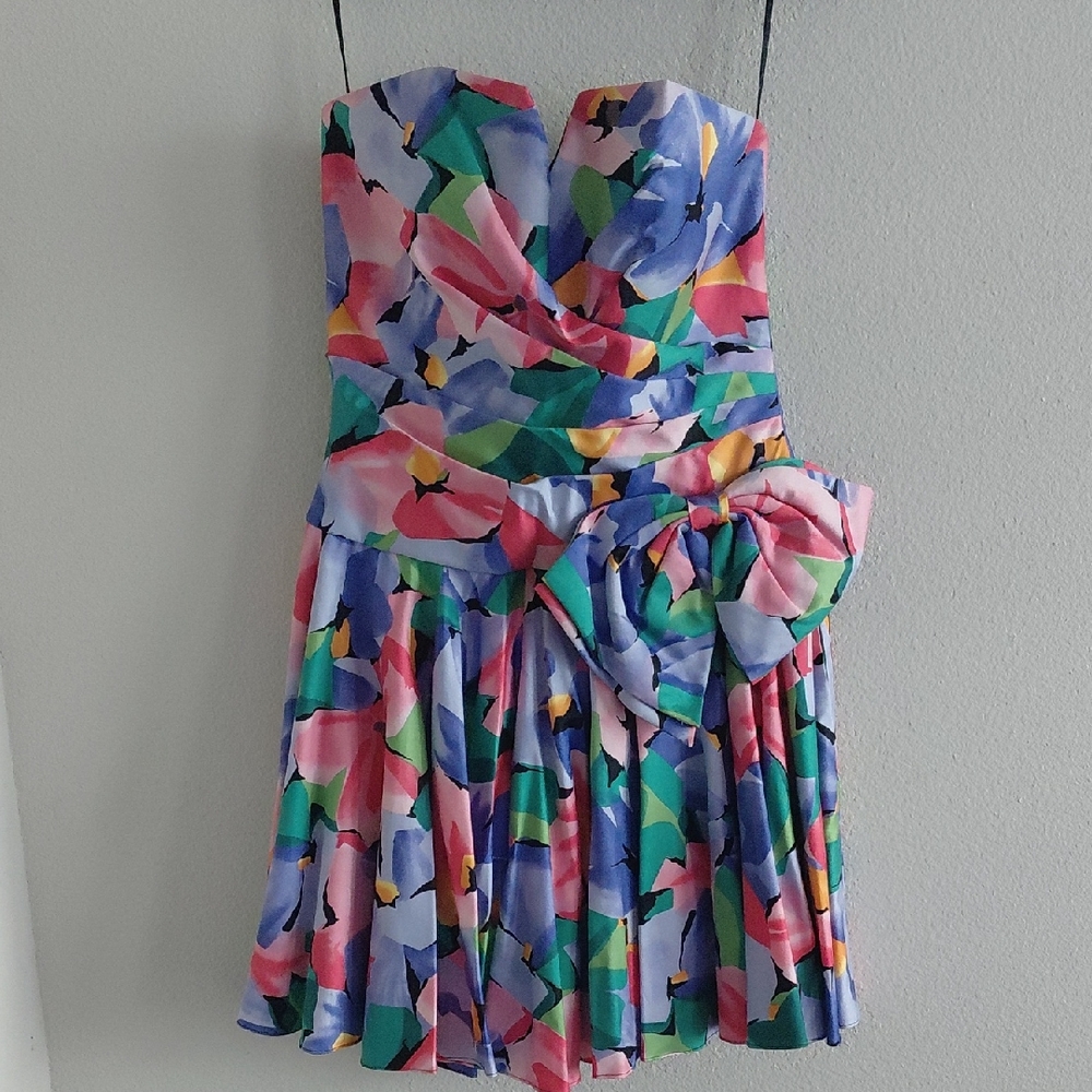 A.J. Bari Multicolor Strapless Mini Dress
